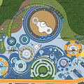 Colorful Kids Play Area Design With Circular Play Structures Green Landscaping And Interactive Pathways