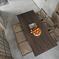 Modern Open Concept Living and Dining Area With Gray Sofa Wooden Coffee Table Fireplace TV