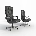 Two Black Leather Office Chairs with Armrests and Swivel Wheel Bases