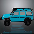 Blue Modified Off Road SUV Featuring Roof Rack And Large Tires