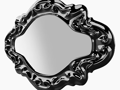 Black Ornate Mirror With Intricate Carvings And Glossy Frame Design 3d model