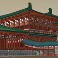 Ancient Chinese Architecture Traditional Design With Double Roof Green Glazed Tiles And Red Pillars
