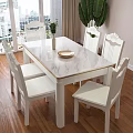 Modern White Dining Table Set With Marble Top And Six Carved Back Chairs 3d model