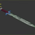 Decorative Medieval Sword With Red Hilt And Blue Patterned Blade Design