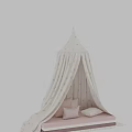 Light Pink Canopy Children's Bed With Star Patterns And Soft Pillows 3d model