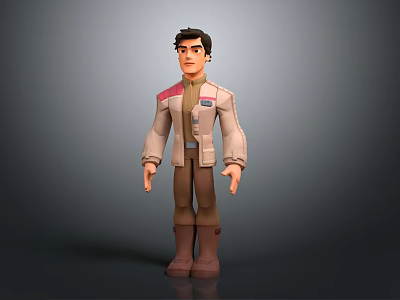Cartoon Male Character Standing In Light Coat Pink Inner Shirt Brown Pants Boots Gray Background 3d model