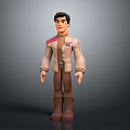 Cartoon Male Character Standing In Light Coat Pink Inner Shirt Brown Pants Boots Gray Background