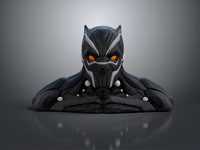 Black Panther Inspired Armored Character With Glowing Orange Eyes And Mechanical Features 3d model