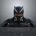 Black Panther Inspired Armored Character With Glowing Orange Eyes And Mechanical Features