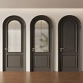 Black Arched Doors Various Styles Arranged In White Wall With Wooden Floor