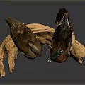 Two Colorful Wood Ducks Perched On A Wooden Log With Detailed Feathers