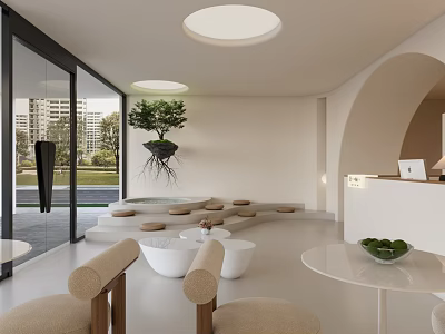 Modern Hair And Beauty Salon Interior With Styling Stations Comfortable Seats And Greenery 3d model