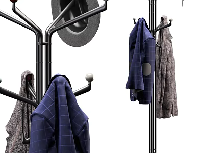 Coat Rack Displaying Hats And Various Coats 3d model