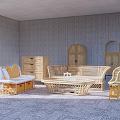 Wicker Sofa Coffee Table Set In Modern Living Room Interior With Textured Rug And Chair