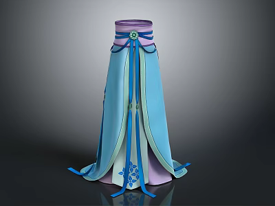 Elegant Ancient Style Flowy Blue Purple Dress With Decorative Ribbons And Patterns 3d model