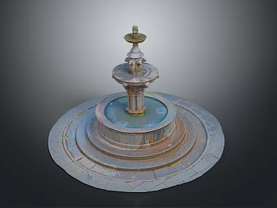 Decorative Stone Fountain With Multi Tiered Structure And Circular Base Water Basin 3d model