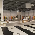Modern Clothing Store Interior With Hanging Colorful Garments Mannequins And Display Tables