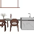 Modern Dining Table Set With Brown Chairs And Marble Countertop Decorative Items 3d model