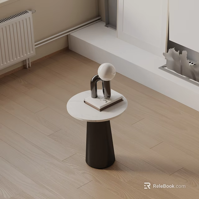 Modern Minimalist Side Table With White Tabletop And Black Base Featuring Decorative Table Lamp 3d model