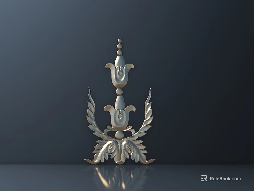 Elegant Metallic Carved Decoration With Leaf And Flower Like Elements On Dark Background 3d model 