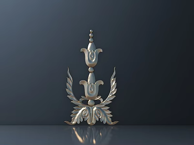 Elegant Metallic Carved Decoration With Leaf And Flower Like Elements On Dark Background 3d model