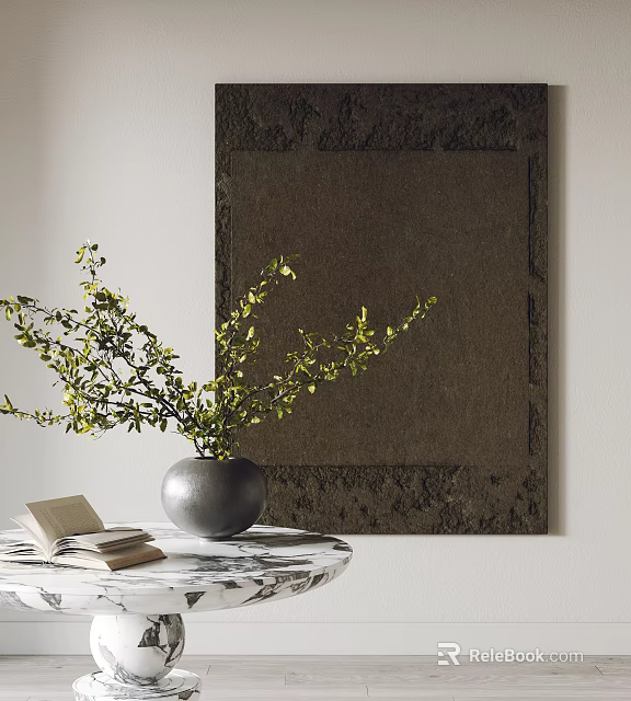 Home Interior With Marble Table Vase Book And Wall Art 3d model