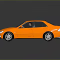 Orange Sedan Car Display With Black Wheels And White Seats On Reflective Floor