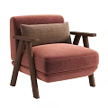 Stylish Warm Pink Velvet Leisure Chair With Solid Wood Armrests And Soft Brown Throw Pillow