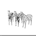 Three White Geometric Horse Sculptures With Wireframe Design As Modern Home Furniture