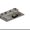Modern L shaped White Sofa and Coffee Table Set with Cushions Ottoman and Green Plant
