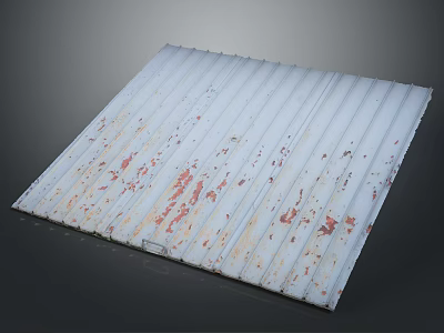 Weathered White Corrugated Metal Sheet With Red And Brown Rust Spots 3d model