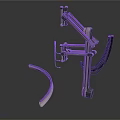 Sturdy Industrial Mechanical Arm Support With Black Cables And Curved Metal Parts
