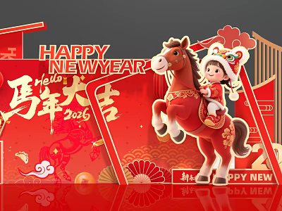 Festive Year of the Horse Photo Spot With Red Decorations Cartoon Horse 2026 3d model