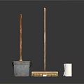 Essential Cleaning Tools Collection With Brooms Buckets Brushes Toilet Paper