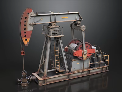 Industrial Oil Pump Jack With Metal Structure And Mechanical Components 3d model