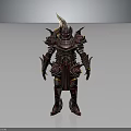 Ornate Spiked Warrior Creature Armor With Maroon Metallic Design And Decorative Details