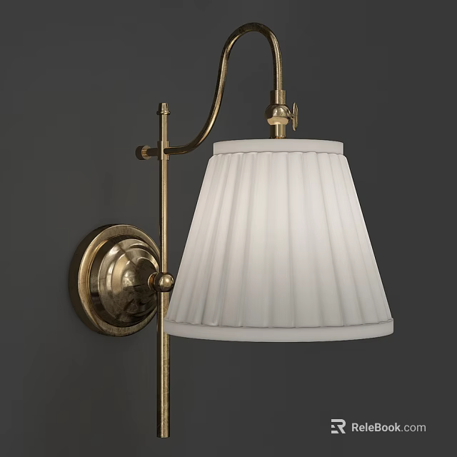 Elegant Modern Wall Lamp With Brass Bracket And White Pleated Shade 3d model 