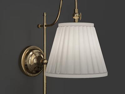 Elegant Modern Wall Lamp With Brass Bracket And White Pleated Shade 3d model