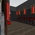 Chinese Style Hotpot Restaurant Interior With Red Pendant Lights And Dark Wooden Decor
