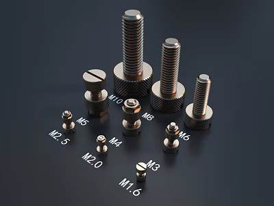 High Quality Hardware Tools Assorted Size Bolts with M1.6 to M6 Specifications 3d model