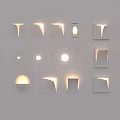 Various Shaped Recessed Decorative Lights on Gray Wall with Soft Lighting Effects 3d model