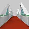 Modern Landscape Bridge With White Arched Structure Red Deck And Green Railings