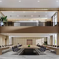 Modern Conference Room With Large Screen Display Long Table And Green Plants