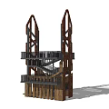 Roadside Facility Multi Level Structure With Wooden And Metal Staircase And Platform
