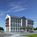 Multi story Hotel Building With Modern Traditional Style Glass Windows And Surrounding Trees
