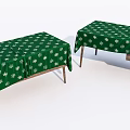 Decorative Green Tablecloths With White Snowflake Patterns On Wooden Tables 3d model