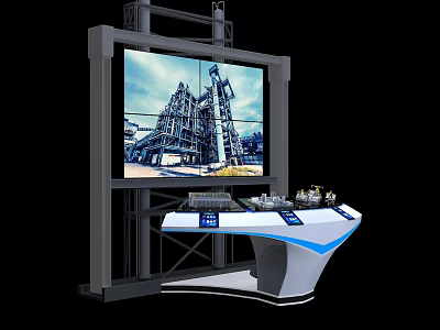 Commercial Control System Equipment With Large Display Screen And Industrial Plants Monitoring 3d model
