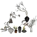 Various Shaped Decorative Vases With Flower Arrangements And Natural Branches