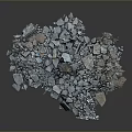 Pile of Scattered Blue and Gray Crushed Stones on Gray Background