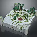 Ancient Architecture Courtyard Design with Towers Trees and Circular Ground Pattern 3d model